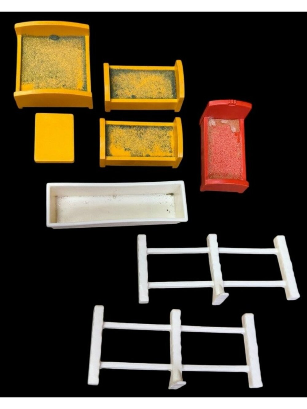 8PC Vintage Fisher Price Little People Play Family Furniture Red Gold Farm Horse